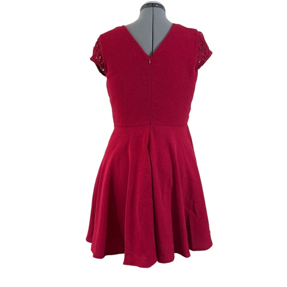 Altrd State Double V Neck Crochet Bodice Flare Skater Sleeveless Dress Maroon L - Picture 6 of 9